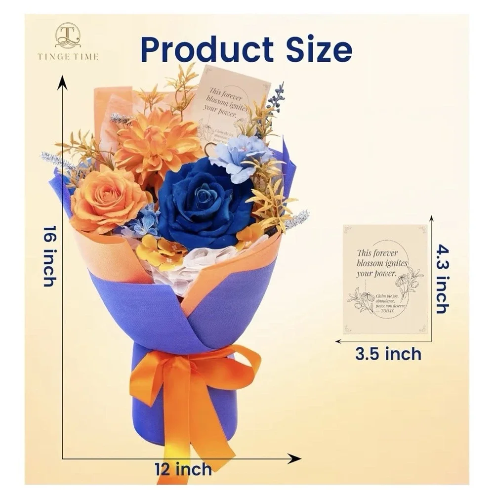 Tinge Time Preserved Flowers Bouquet Orange & Navy Blue Roses ,16 X 12